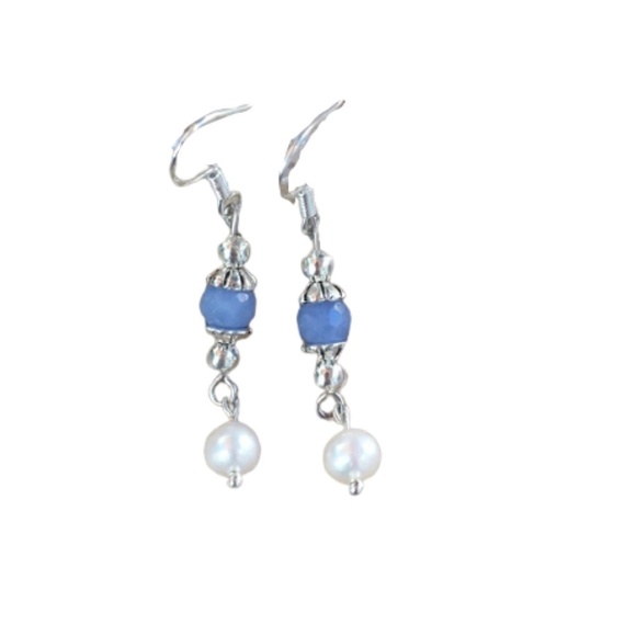 Real Pearl Chalcedony gemstone Sterling Silver Earrings - Picture 12 of 14